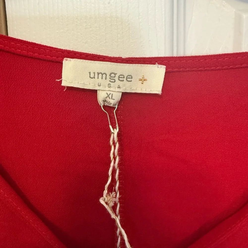 Umgee Red Embroidered Floral Tunic Dress Size XL Boho - Picture 2 of 7